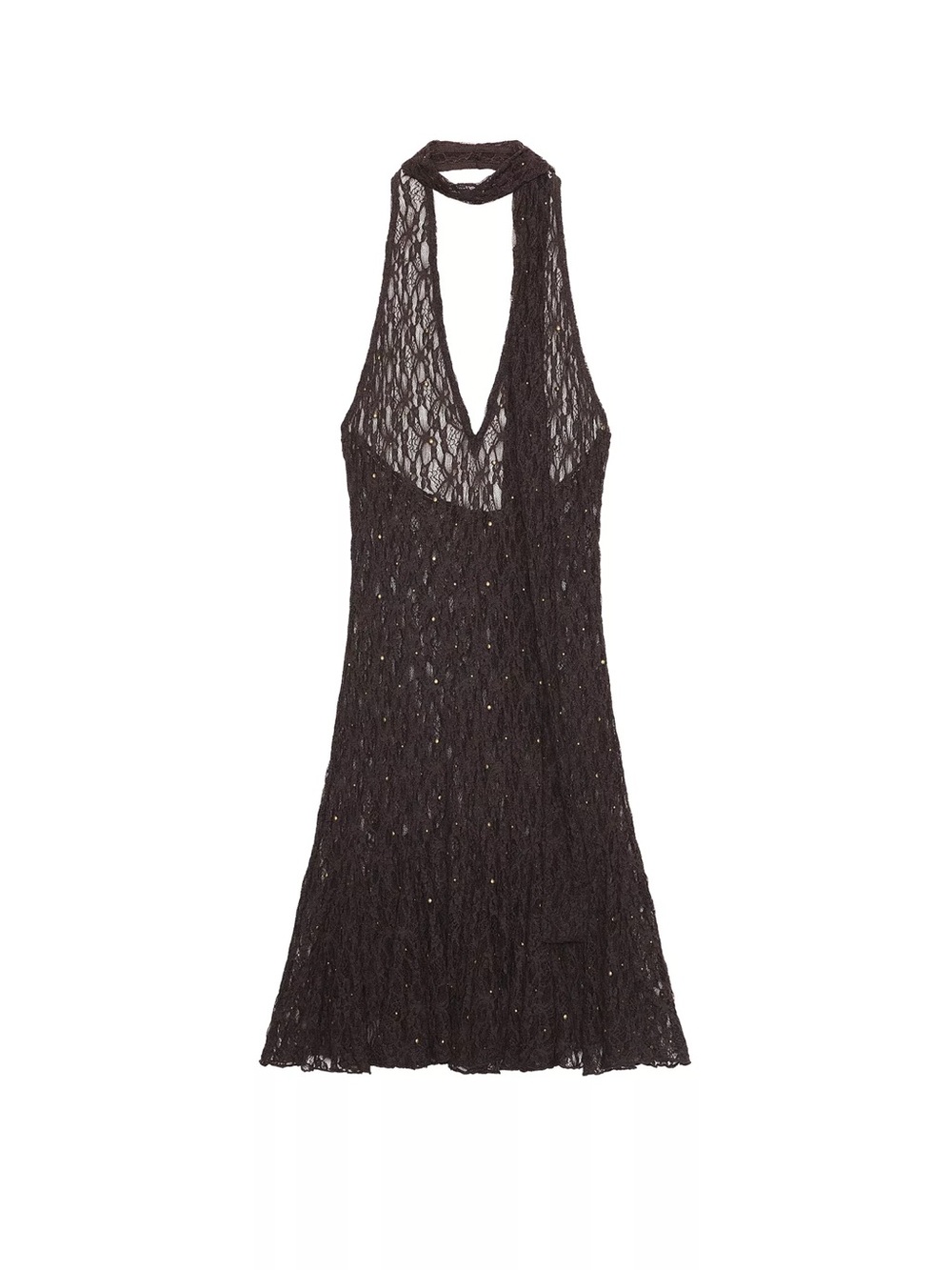 Brown Lace Halter Scarf Dress
